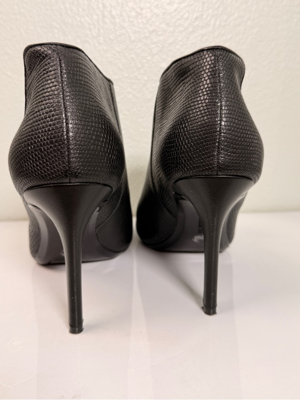 Calvin Klein Black Textured Leather Peep-Toe Stiletto Booties size 7.5 - Picture 3 of 8